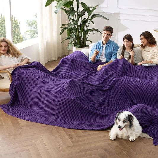 Bedsure Cooling Cotton Waffle Oversized King Blanket - Lightweight Breathable Rayon Derived from Bamboo for Hot Sleepers, Luxury Throws for Bed and Sofa, Purple, 120x96 Inches