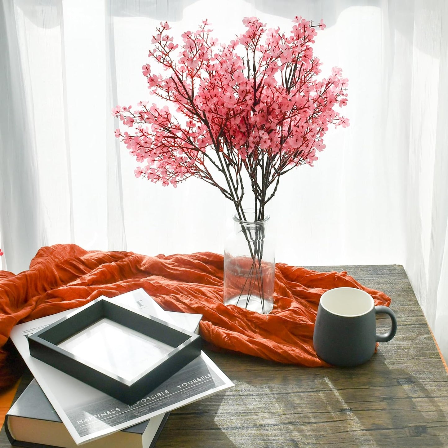 Mandy's Pink Artificial Baby’s Breath Flowers 6 Bundles Silk Gypsophila with Bendable Stems for Fall Centerpiece Wedding Decor and Table Arrangements