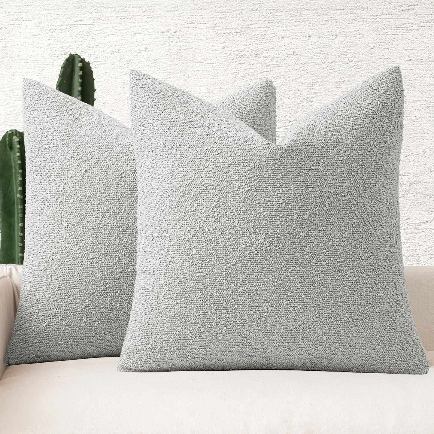 MIULEE 20x20 Inch Decorative Pillow Covers for Couch Bed Set of 2 Textured Boucle Neutral Winter Throw Pillows Light Grey Accent Solid Cushion Pillowcases Sofa Livingroom Home Decor