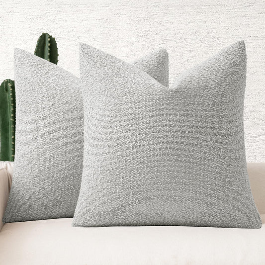 MIULEE 18x18 Inch Decorative Pillow Covers for Couch Bed Set of 2 Textured Boucle Neutral Winter Throw Pillows Light Grey Accent Solid Cushion Pillowcases Sofa Livingroom Home Decor
