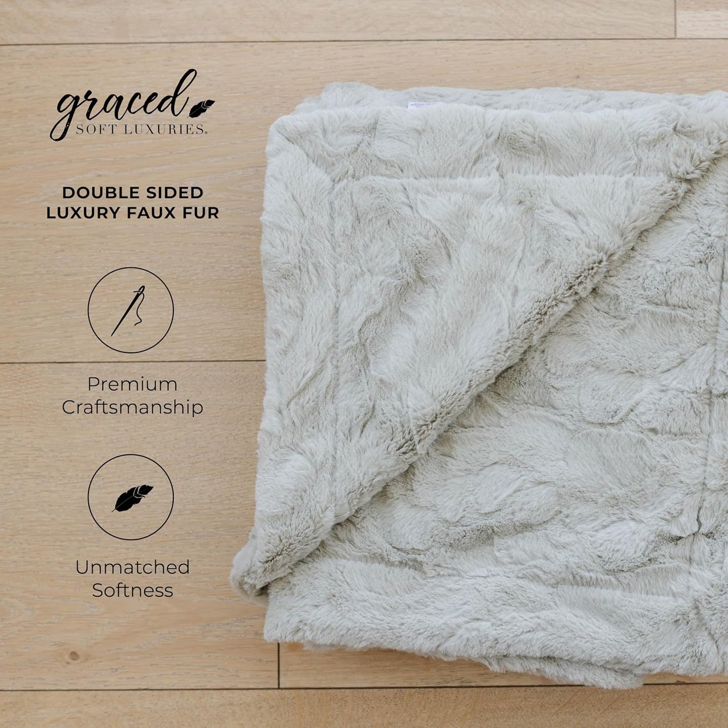 GRACED SOFT LUXURIES Feather Faux Fur Throw Blanket | Ultra Soft & Fluffy 50x60 inches | Cozy, Thick & Warm | Perfect for Bed, Couch, and Outdoor Use for Kids & Adults