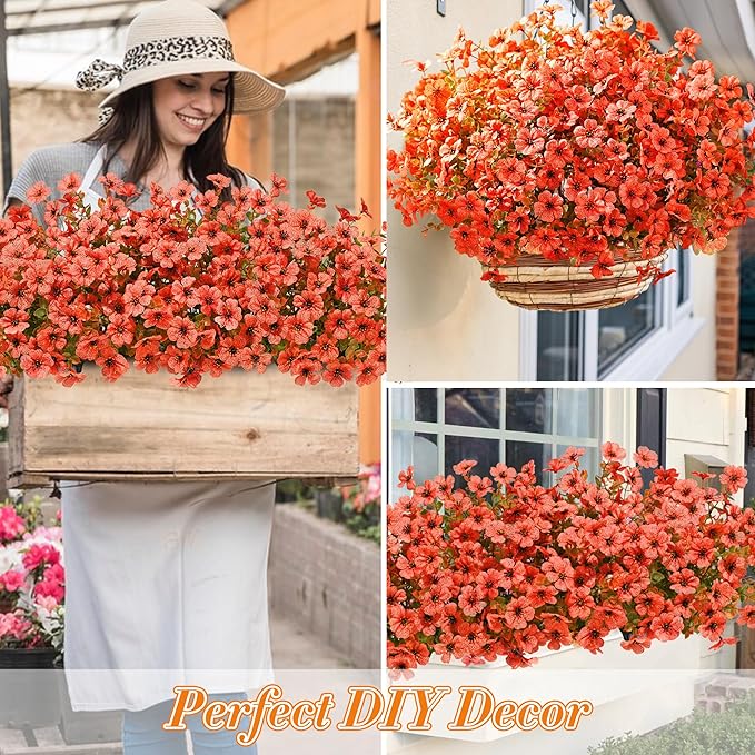 Waipfaru Fall Decor, Fake Mums, Flowers, UV Resistant Artificial Mums for Outdoors, 24 Bundles, Fall Flower Plants Artificial for Decoration Home Porch Thanksgiving,Light Red