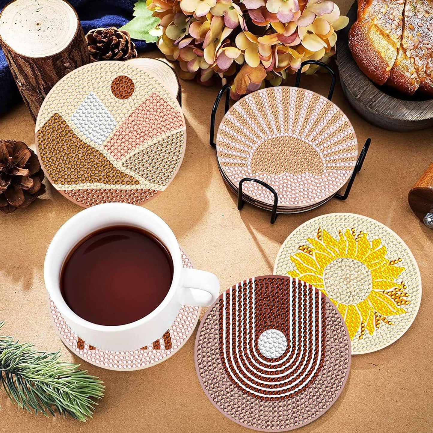 DOTSOPS 6 Pcs Diamond Art Kits for Adults Diamond Art Coasters with Holder for Adults Beginners Craft for Gem Art Dots Christmas Birthday Abstracte