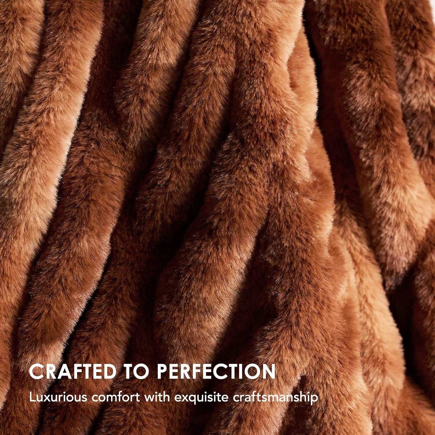 EVERGRACE Luxurious Soft Faux Rabbit Fur Throw Blanket, Cozy Fuzzy Plush Warm Throws for Couch Bed Sofa Chair Home Decor, Ruched Bubble Fluffy Blanket with Reversible Velvet, 50" x 60", Clay