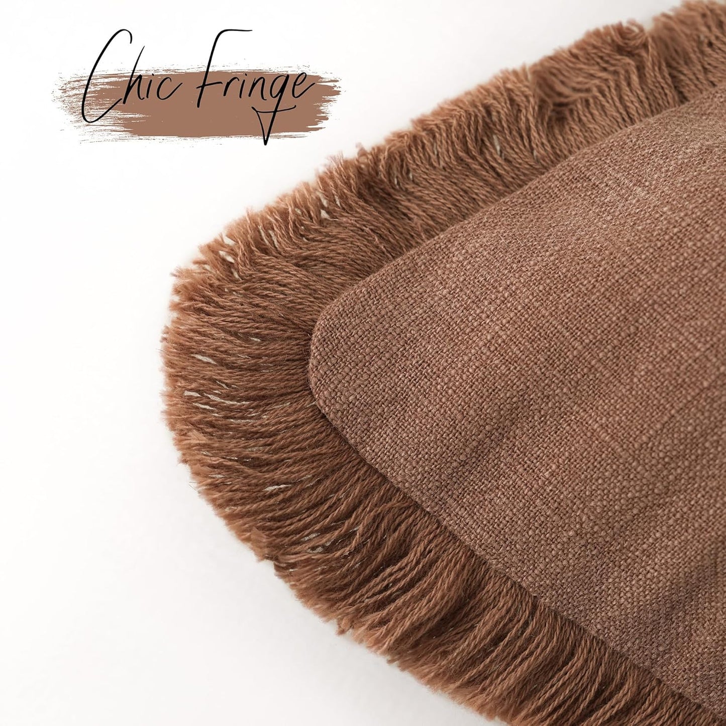 Foindtower Decorative Linen Fringe Throw Pillow Covers Cozy Boho Farmhouse Cushion Cover with Tassels Soft Accent Pillowcase for Chair Sofa Bed Living Room Home Decor, 24×24 Inch, 1PC, Rust