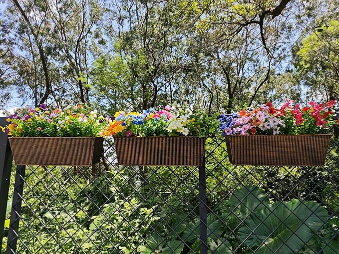 3 Pcs Large Hanging Flower Pots for Railing or Fence 16 Inch Railing Planter Box for Any Balcony Porch or Deck Countryside Style Window Planter Boxes Are Perfect to Herbs & Flowers (Retro-3pcs)