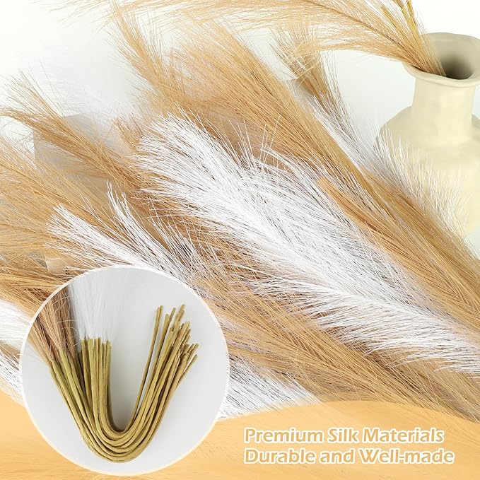 60 Pcs Brown Pampas Grass Decor 21.7 Inch Faux Pampas Grass Bulk Artificial Dried Flowers Small Vase Filler Pompas Grass.