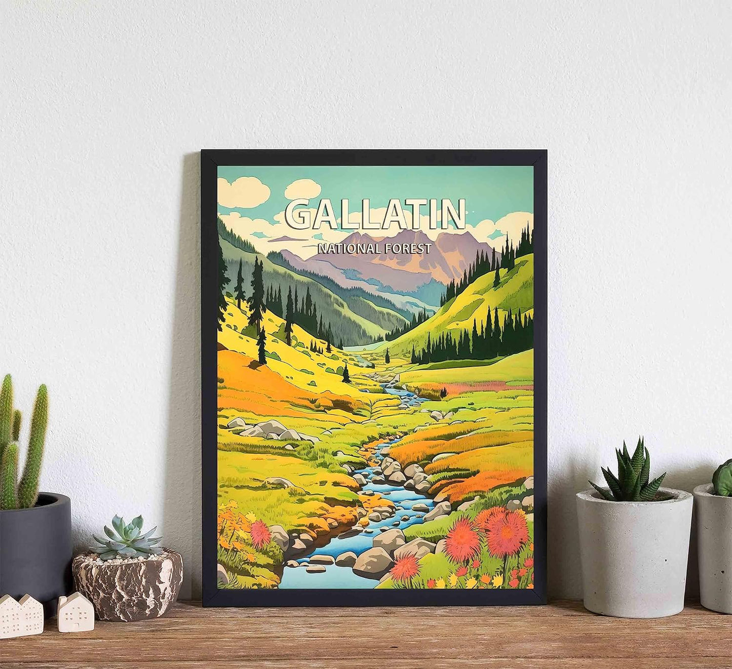 Gallatin National Forest Poster Art Print Retro Mountain Wall Art Poster Vintage Decor Nature Recreation Wilderness Wildlife Decoration, Outdoor Adventure Scenic Beauty Artwork. (Gallatin National