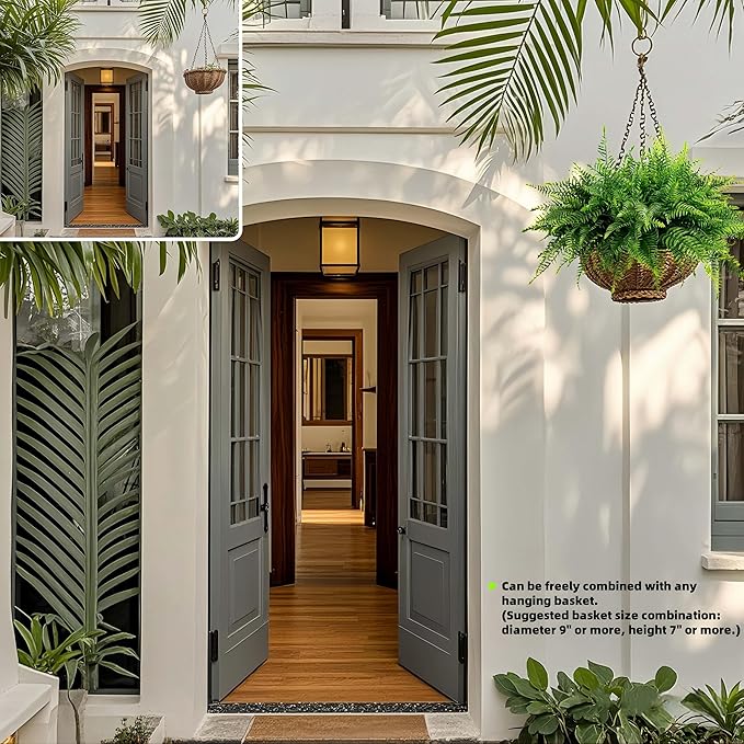 QIANYUN Fake Fern Outdoor Artificial Plants-2-Pack Artificial Outdoor Hanging Fern Faux Greenery UV Resistant Plastic Plants for Front Porch Living Room Garden Decor- Including Hanging Planters