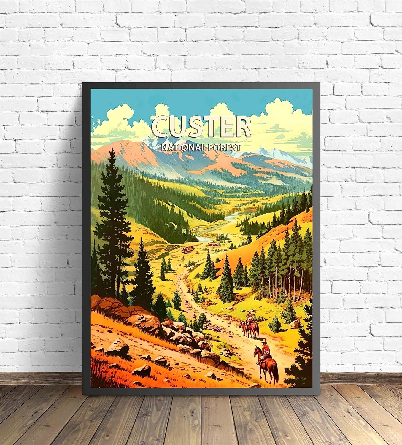 Custer National Forest Poster Art Print Retro Mountain Wall Art Poster Vintage Decor Nature Recreation Wilderness Wildlife Decoration, Outdoor Adventure Scenic Beauty Artwork. (Custer National Forest,