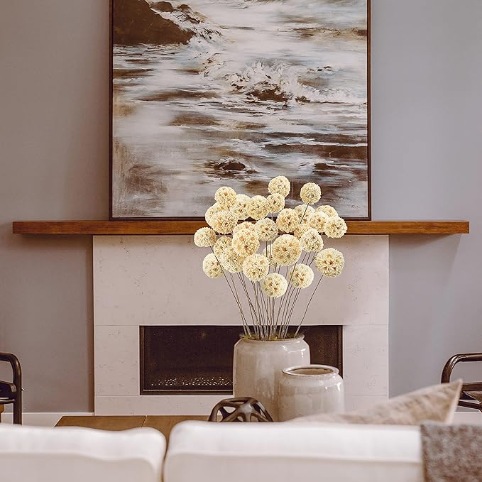 24 PCS Dried Craspedia Billy Balls Flowers, 18” Natural Dried Flowers Bouquet for Vase Floral Arrangements Wedding Table Centerpieces Party DIY Home Decor (White)