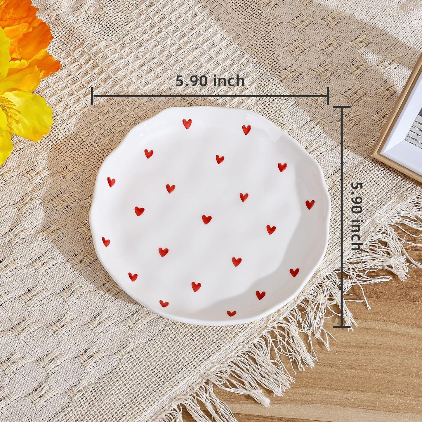 Koythin Ceramic Dessert Plates, Cute Fruits Dinner Plate, Creative Plates Design, Printed Flowers Dinnerware for Office and Home, Kitchen Plates for Desserts (Small Love)