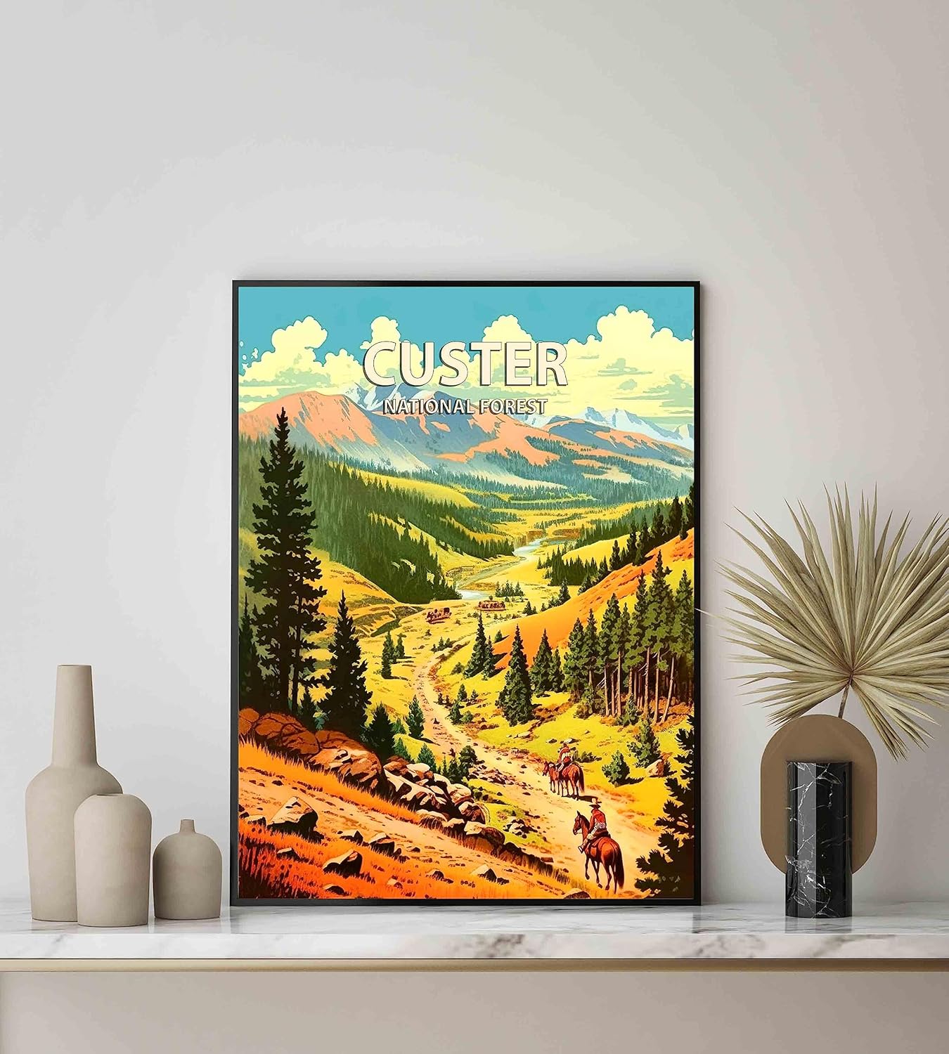 Custer National Forest Poster Art Print Retro Mountain Wall Art Poster Vintage Decor Nature Recreation Wilderness Wildlife Decoration, Outdoor Adventure Scenic Beauty Artwork. (Custer National Forest,