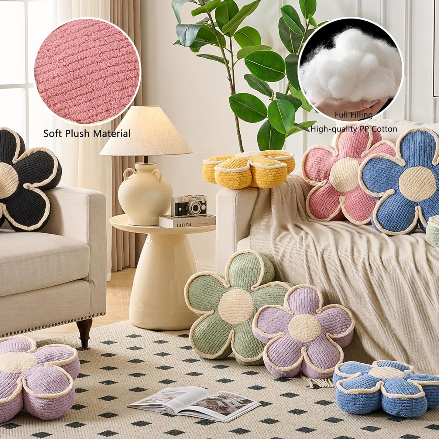 Flower Shaped Decorative Daisy Pillow - Soft Seat Cushion, 19.6"