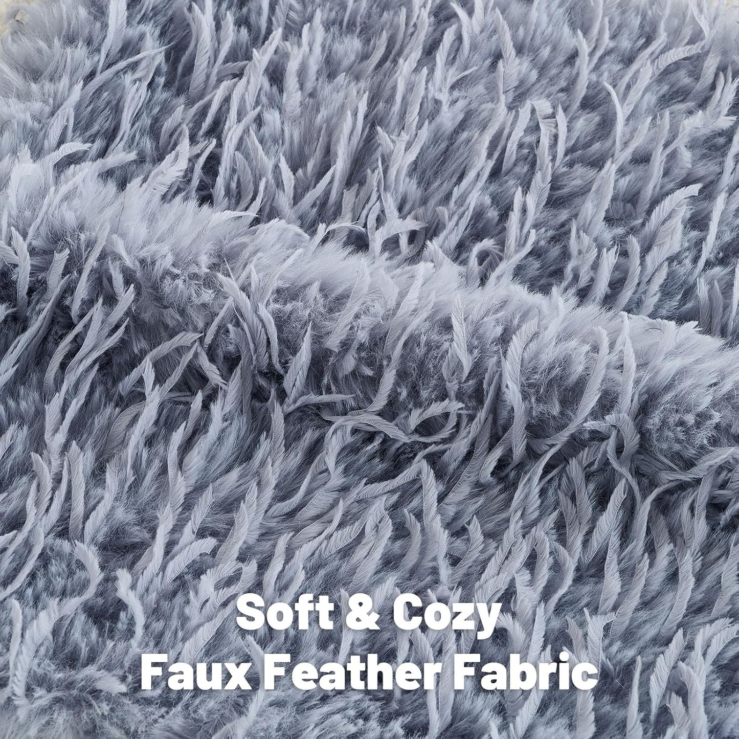 FUTEI Grey Blue Decorative Throw Pillow Covers 22x22 Inch Set of 2,Soft Fluffy Faux Feather Texture Cushion Cases,Modern Home Luxury Decor for Couch Bed Living Room