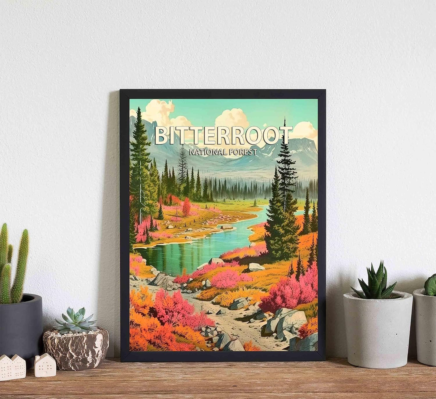 Bitterroot National Forest Poster Art Print Retro Mountain Wall Art Poster Vintage Decor Nature Recreation Wilderness Wildlife Decoration, Outdoor Adventure Scenic Beauty Artwork. (Bitterroot National