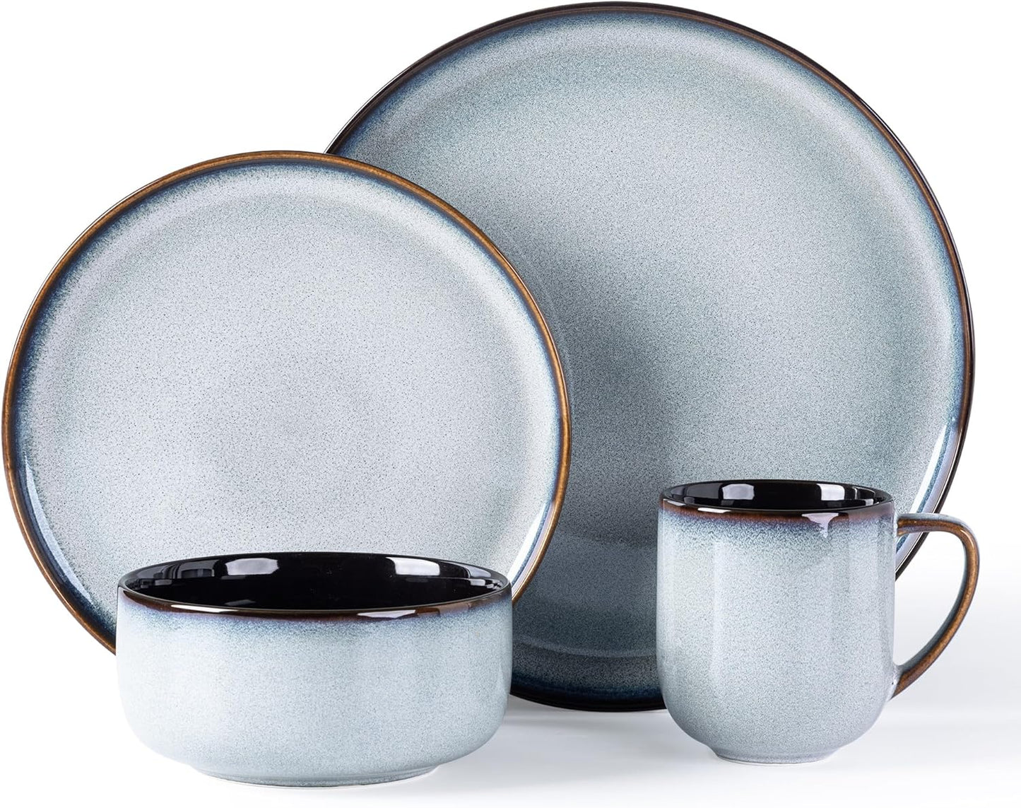LERATIO Ceramic Dinnerware Sets for 4,16-PieceReactive Glaze Plates and Bowls Set with Mugs,Highly Chip and Crack Resistant | Dishwasher,Microwave & Oven Safe Dishes set-Gray White