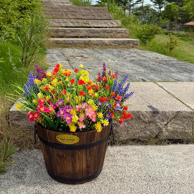 16 Bundles Artificial Flowers for Outdoor,No Fade UV Resistant Fake Flowers,Faux Plants for Outside Hanging Planters,Artificial Plants for Indoor Porch Garden Home Wedding Farmhouse Decor