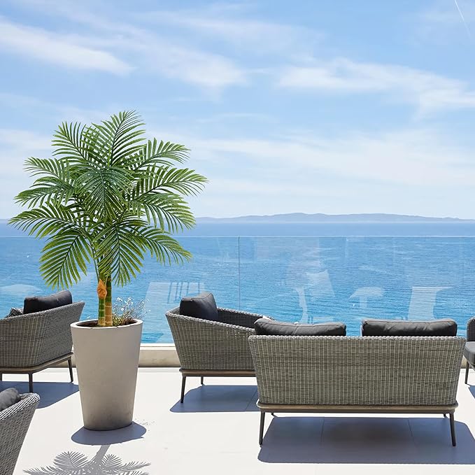 2PCS Artificial Palm Tree Indoor Plant 4FT Tall Fake Tropical Palm Tree in Pot with Real Bark Design Faux Areca Palm Tree for Home Office Living Room Bedroom Farmhouse Outdoor Decor (Black, 4FT-2PCs)