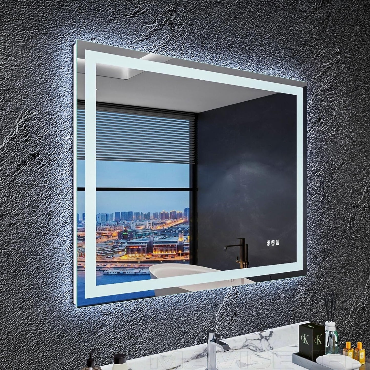 LED Bathroom Mirror 40"x 32", Front Lit and Backlit LED Mirror with Lights,Stepless Dimmable,Anti-Fog, Shatter-Proof, Memory, 3 Colors Lighted Vanity Mirror (Horizontal/Vertical)