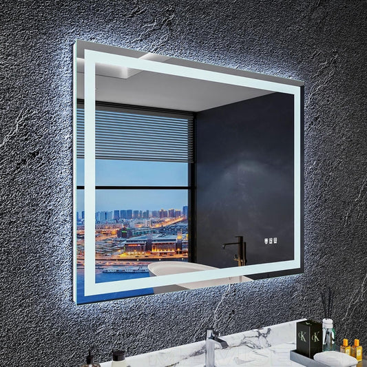 LED Bathroom Mirror 40"x 32", Front Lit and Backlit LED Mirror with Lights,Stepless Dimmable,Anti-Fog, Shatter-Proof, Memory, 3 Colors Lighted Vanity Mirror (Horizontal/Vertical)