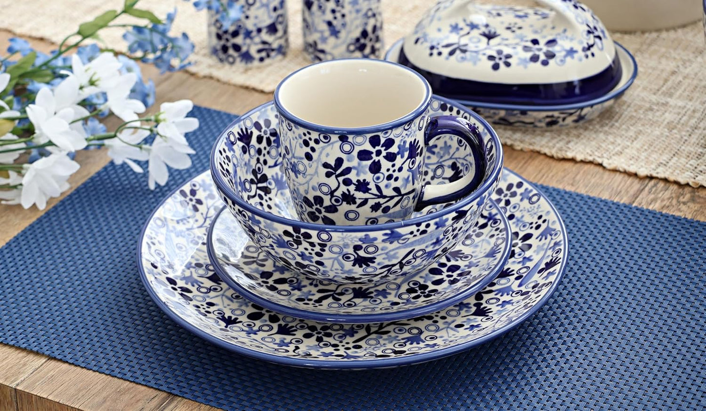 Blue Rose Polish Pottery - Blue Darcy Dessert Plate - 7" Diameter - Beautiful Plate for Cake, Appetizers, or Snacks