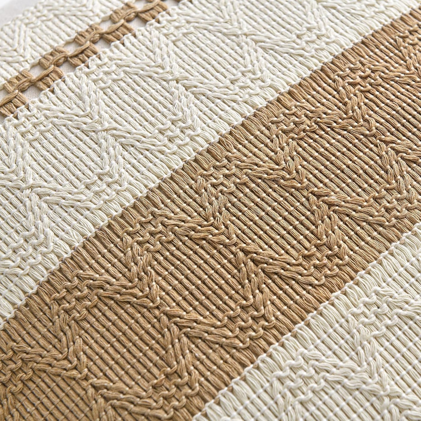 Fancy Homi Set of 2 Tan Neutral Decorative Throw Pillow Cover 20x20 Inch for Couch Bed Sofa, Aesthetic Modern Organic Farmhouse Boho Home Decor, Soft Cotton Cute Accent Macrame Woven Cushion Case