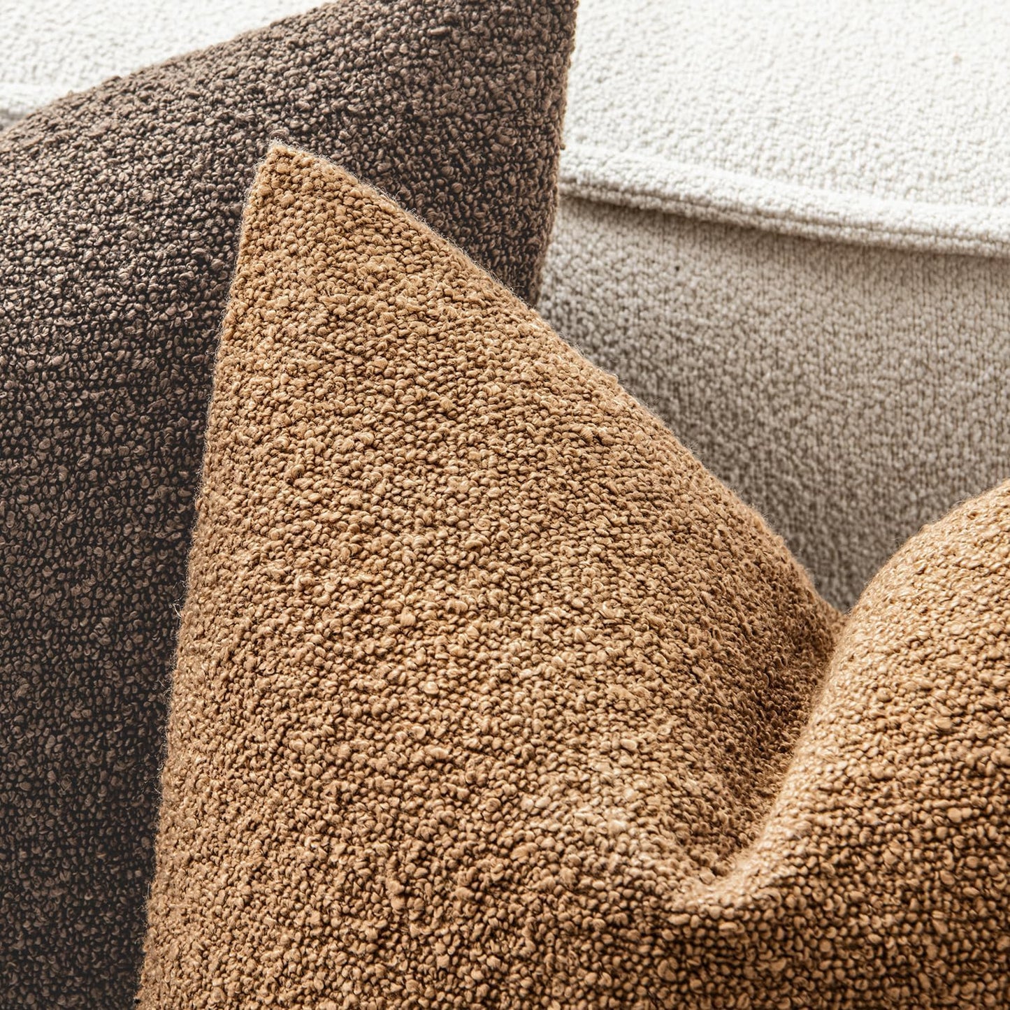 MIULEE 22x22 Decorative Euro Sham Throw Pillows for Bed Set of 2 Textured Boucle Neutral Winter Throw Pillow Covers Dark Brown Accent Solid Vintage Pillowcases Couch Sofa Livingroom Home Decor