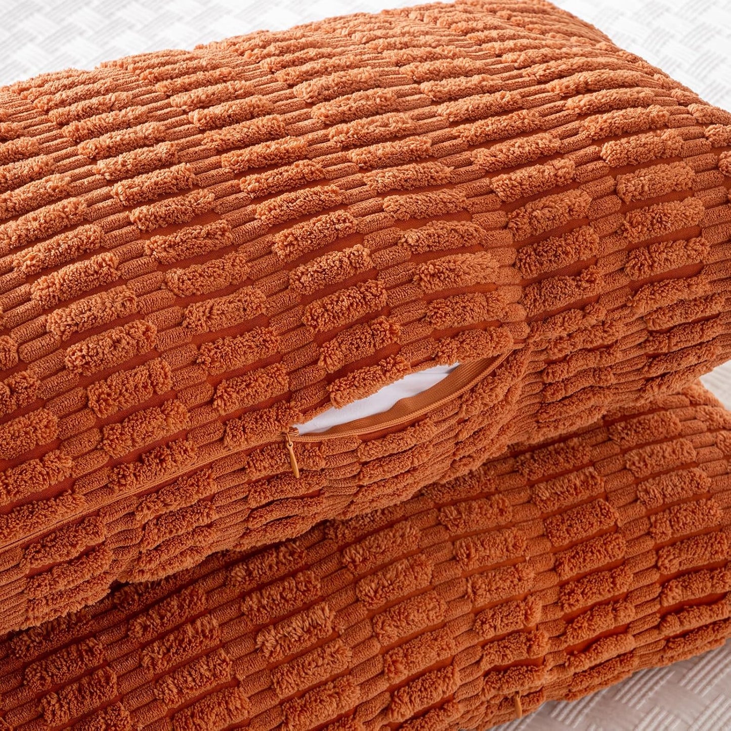 Fancy Homi Burnt Orange Long Body Lumbar Decorative Throw Pillow Cover 14x36 Inch for Bedroom Couch Bed Sofa, Farmhouse Boho Fall Room Decor, Soft Striped Corduroy Rectangle Pillow Case