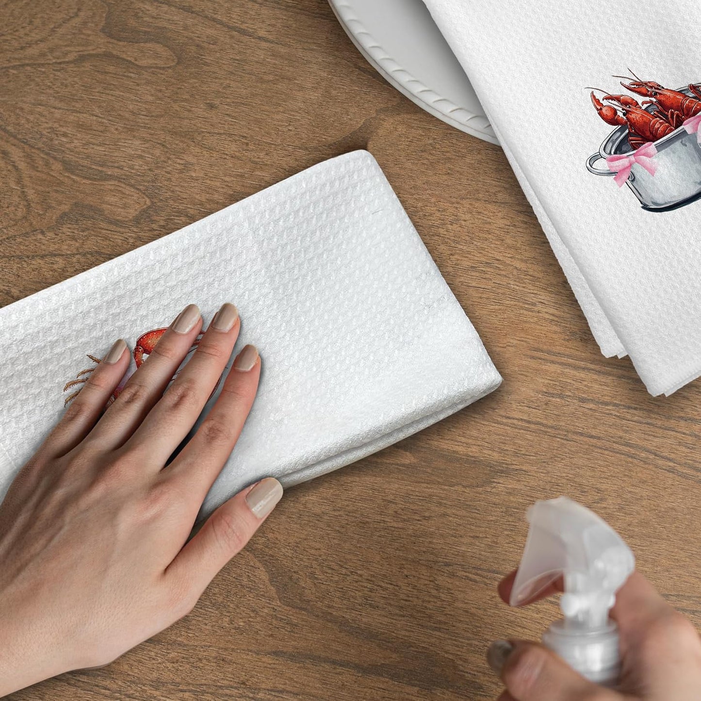 Coquette Crawfish Kitchen Towels - Preppy Coastal Seafood Boil Dish Towels, Ocean Beach Lobsters Decorative Absorbent Dishcloths Hand Towel Set of 2 for Beach House Kitchen Decor 16x24 Inches