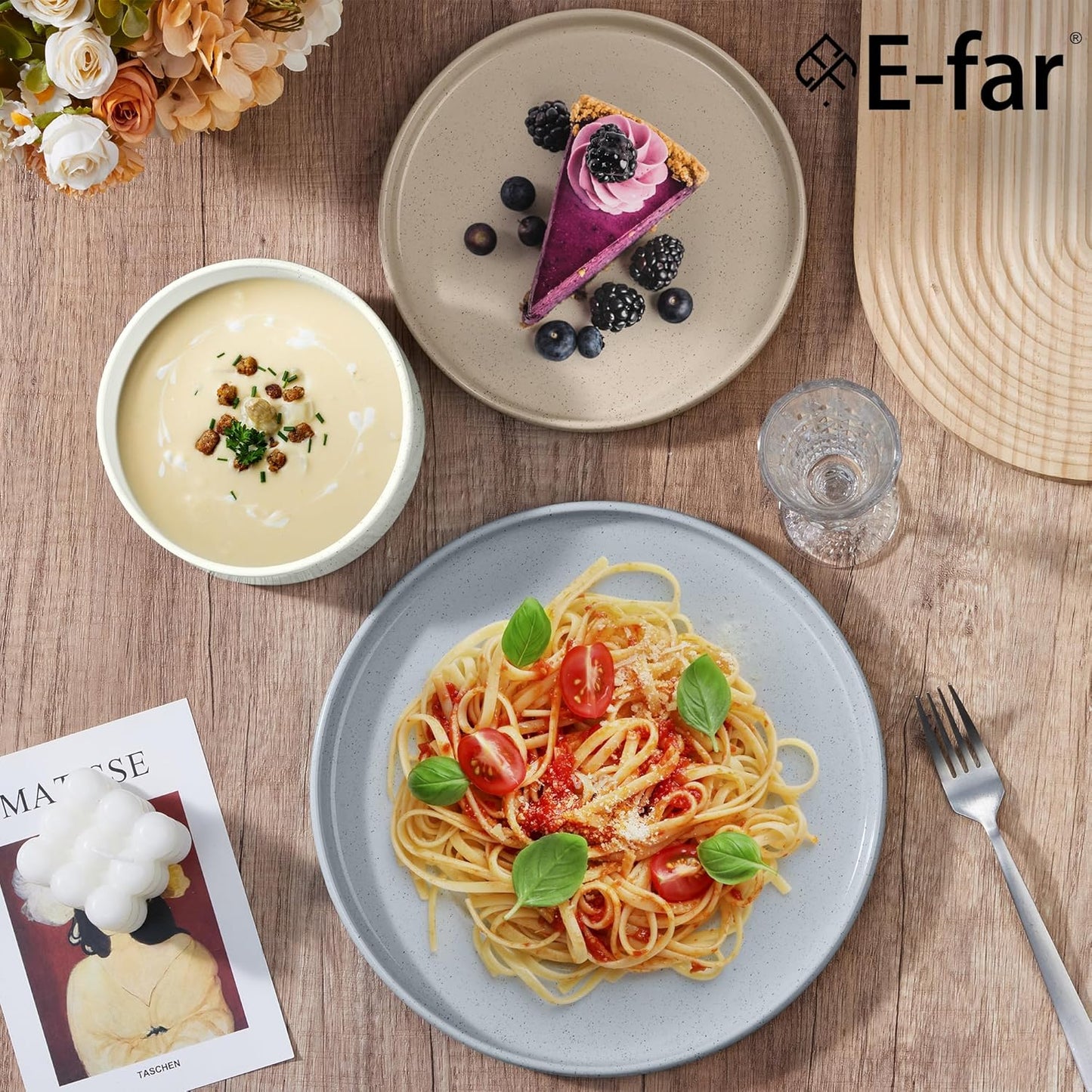 E-far Dinnerware Sets for 8, 24-Piece Stoneware Plates and Bowls Dish Set, Modern Kitchen Dinning Dishware, Chip and Scratch Resistant, Microwave & Dishwasher Safe, Speckled Multicolor