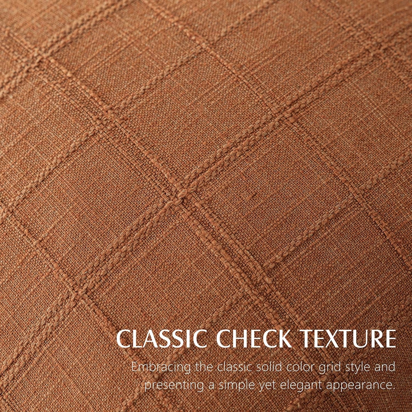 Foindtower Set of 2 Decorative Linen Check Throw Pillow Covers Neutral Farmhouse Vintage Cushion Covers Modern Boho Home Decor for Sofa Chair Couch Bedroom Living Room,22×22 Inch,Orange