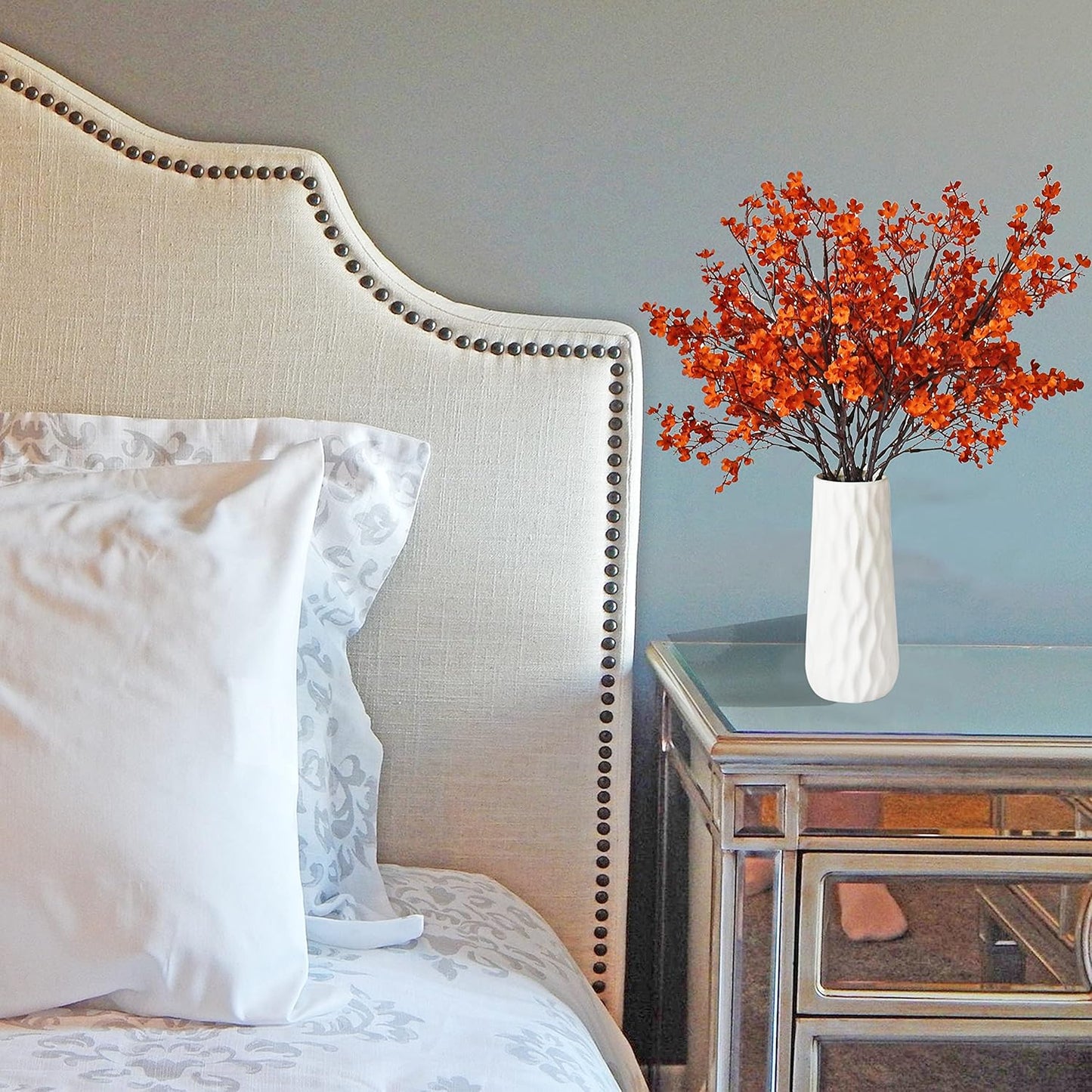 Mandy's Burnt Orange Artificial Baby’s Breath Flowers 6 Bundles Silk Gypsophila with Bendable Stems for Fall Centerpiece Wedding Decor and Table Arrangements