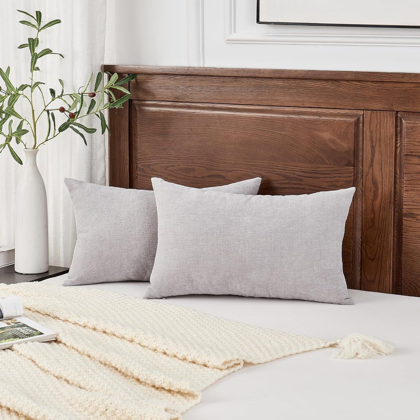 GAWAMAY Lumbar Support Pillow Decorative Throw Pillow Covers 12"x20" Inch Set of 2, Super Soft Chenille Pillowcase for Living Room Bedroom Sofa Couch Cushion Cover Light Grey 30x50cm (ONLY Covers)