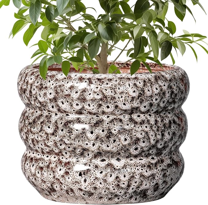 SQOWL Ceramic Pots for Plants - 10 Inch Plant Pot with Drainage Hole, Ceramic Planter for Indoor Plants, Round Flower Pots Outdoor, Modern Planter, House Home Room Decor, Gifts for Plant Lover, White