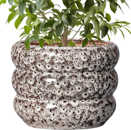 SQOWL Ceramic Pots for Plants - 10 Inch Plant Pot with Drainage Hole, Ceramic Planter for Indoor Plants, Round Flower Pots Outdoor, Modern Planter, House Home Room Decor, Gifts for Plant Lover, White