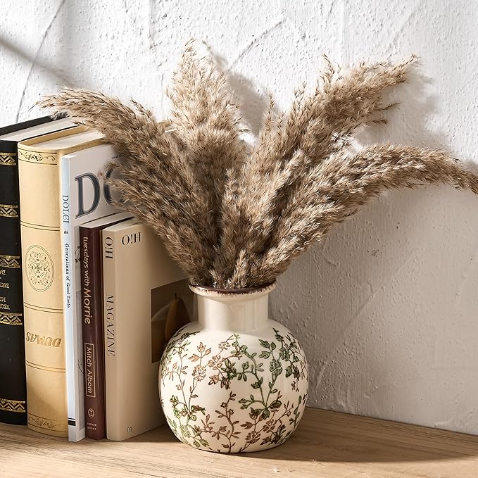 SIDUCAL Ceramic Green and Beige Antique Vase, 5.91 Inch Retro Ice Cracked Chinoiserie Floral Vase, Rustic Farmhouse Vases for Home Decor, Bookshelf, Office, Garden, Chinoiserie Decor, Tuscan Decor