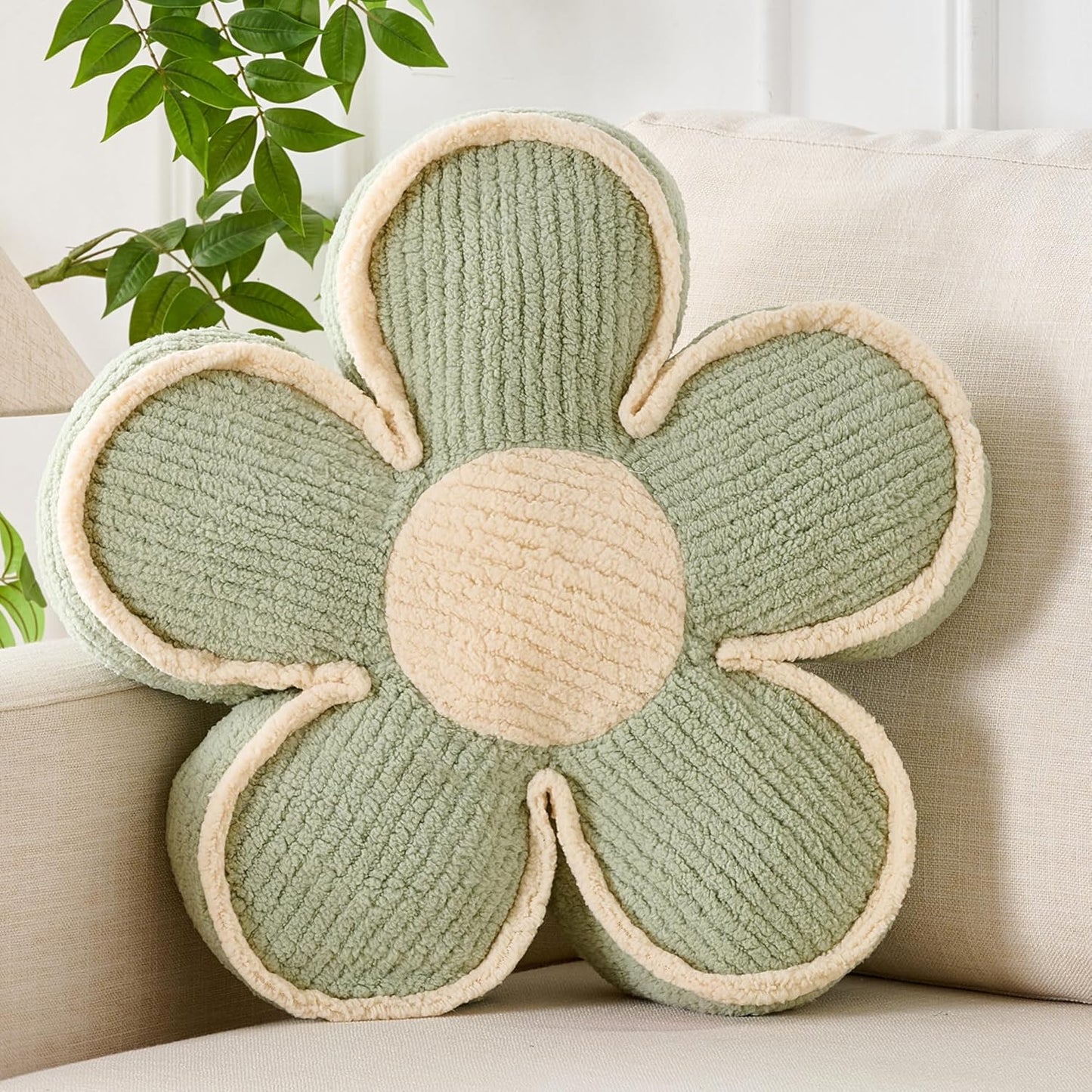 Flower Pillow Sage Green Flowers Shaped Cushion Decorative Daisy Pillow for Bed Couch Cute Throw Pillows