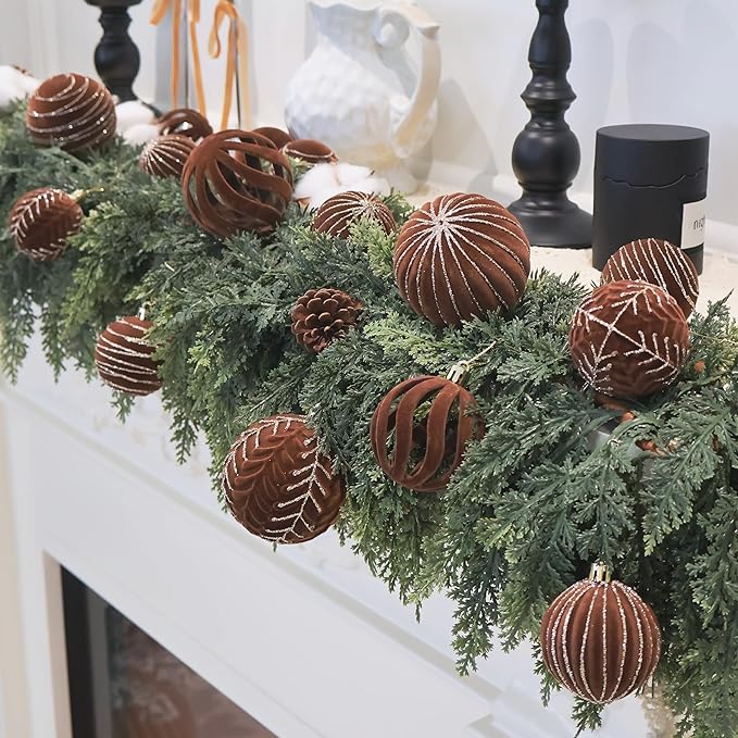 20PCS Velvet Ornaments for Christmas Tree, 2.36INCH Glitter Flocked Christmas Ornaments Decorations Balls Set Decor