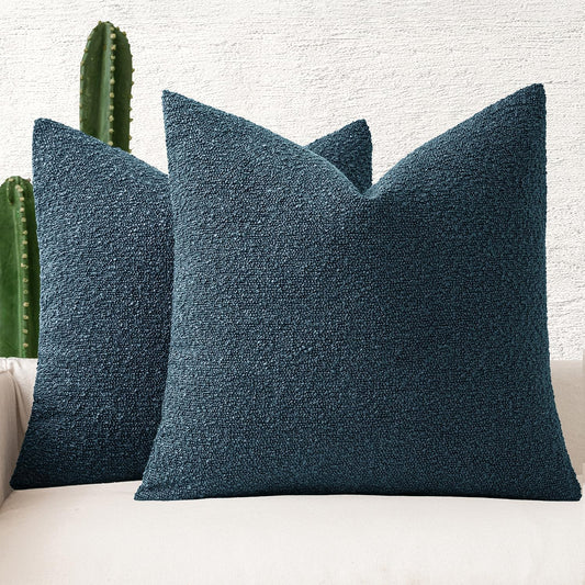 MIULEE 18x18 Inch Decorative Pillow Covers for Couch Bed Set of 2 Textured Boucle Neutral Winter Throw Pillows Dark Blue Accent Solid Cushion Pillowcases Sofa Livingroom Home Decor
