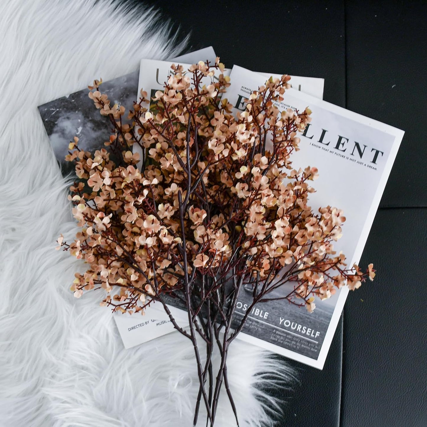 Mandy's Light Brown Artificial Baby’s Breath Flowers 6 Bundles Silk Gypsophila with Bendable Stems for Fall Centerpiece Wedding Decor and Table Arrangements