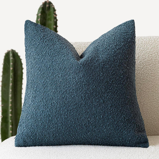 Foindtower Decorative Textured Boucle Throw Pillow Covers Accent Solid Pillow Cases Neutral Soft Cozy Couch Cushion Case for Chair Sofa Bedroom Living Room Home Decor 24 x 24 Inch,Blue
