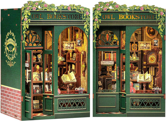 Cutefun Book Nook Kit - DIY Miniature House Kit for Bookshelf Decor, Book Nook Kits for Adults & Beginners, 3D Wooden Puzzle Dollhouse, Ideal Gift for Family and Friends (OWL Bookstore)