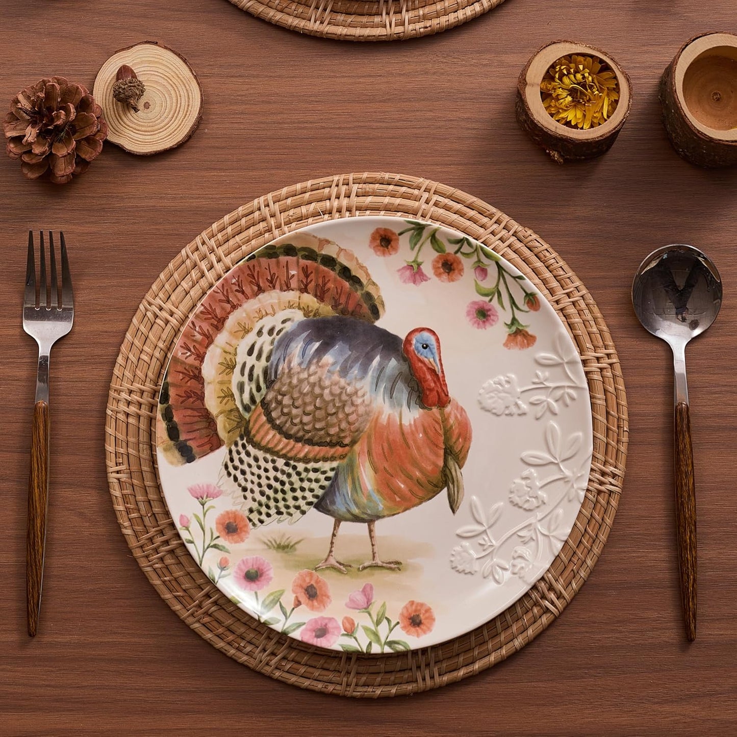Bico Autumn Birds Salad Plates Set of 4, 8.75 Inch Ceramic Dessert Plates for Salad, Appetizer, Side Dishes, Microwave and Dishwasher Safe, Gift for Housewarming and Thanksgiving