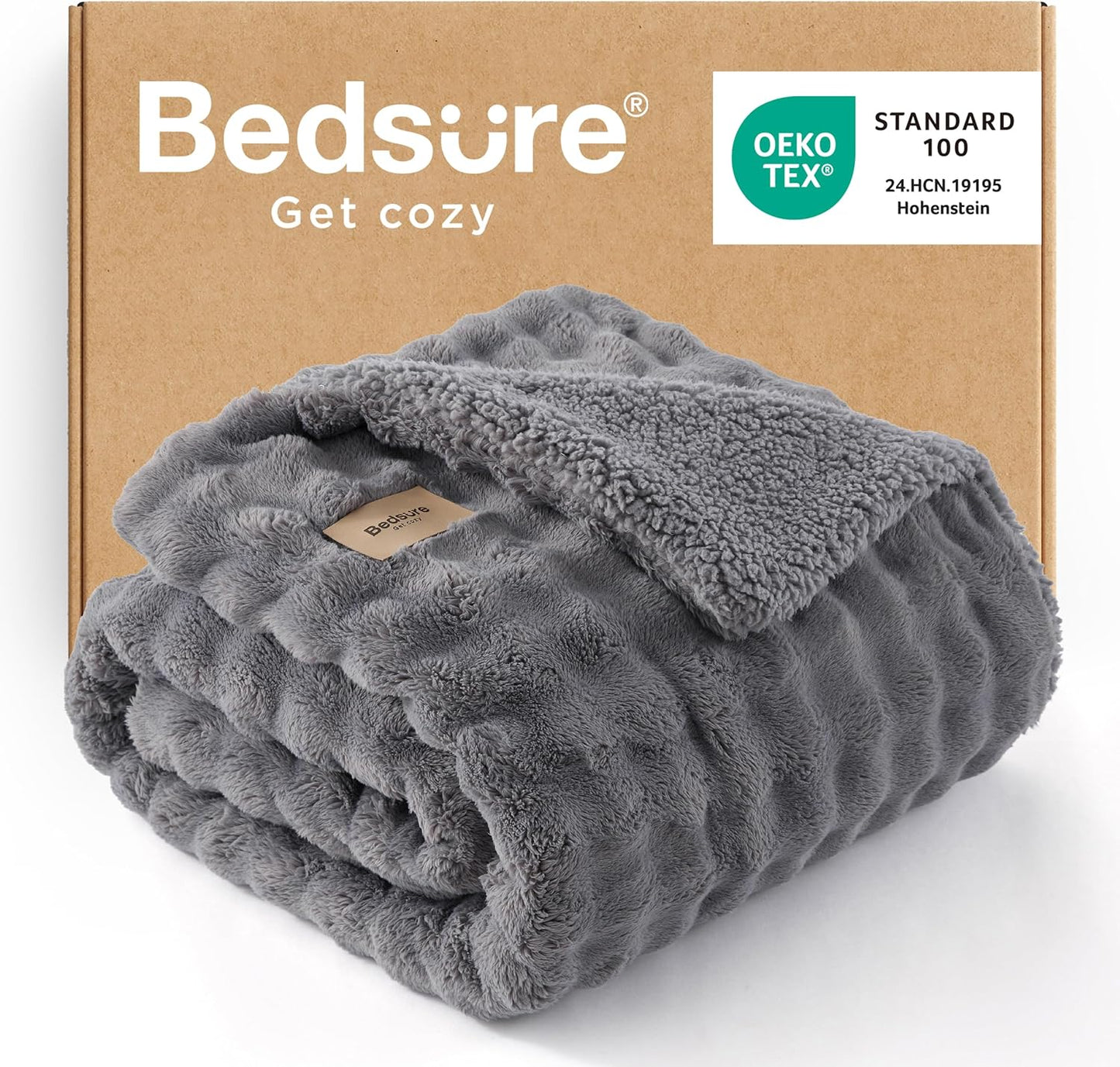 Bedsure Bubble Sherpa Blanket Twin Size for Bed - Fuzzy Fleece Thick Warm Blanket for Winter, GentleSoft Cozy Plush Throw Gift for Women, Room Decor, Grey, 60x80 Inches