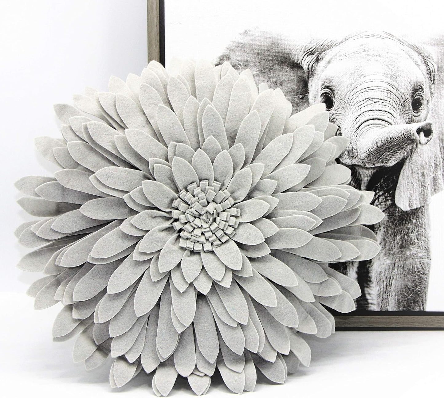 Flower Decorative Pillow - 3D Daisy Flower Pillow, Sunflower Throw Pillow -14.5 x 13 inch Round Decor Pillow - Flower Home Decorations - Couch & Bed Flower-Shaped Pillow (Case + Insert, Solid Grey)