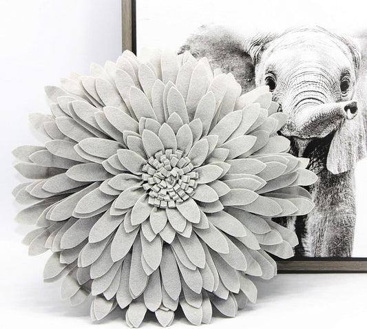 Flower Decorative Pillow - 3D Daisy Flower Pillow, Sunflower Throw Pillow -14.5 x 13 inch Round Decor Pillow - Flower Home Decorations - Couch & Bed Flower-Shaped Pillow (Case + Insert, Solid Grey)