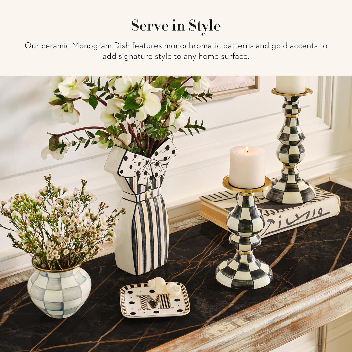 MACKENZIE-CHILDS Monogram Dish, Decorative Ceramic Letter Plate, 5 3/4" Square, I