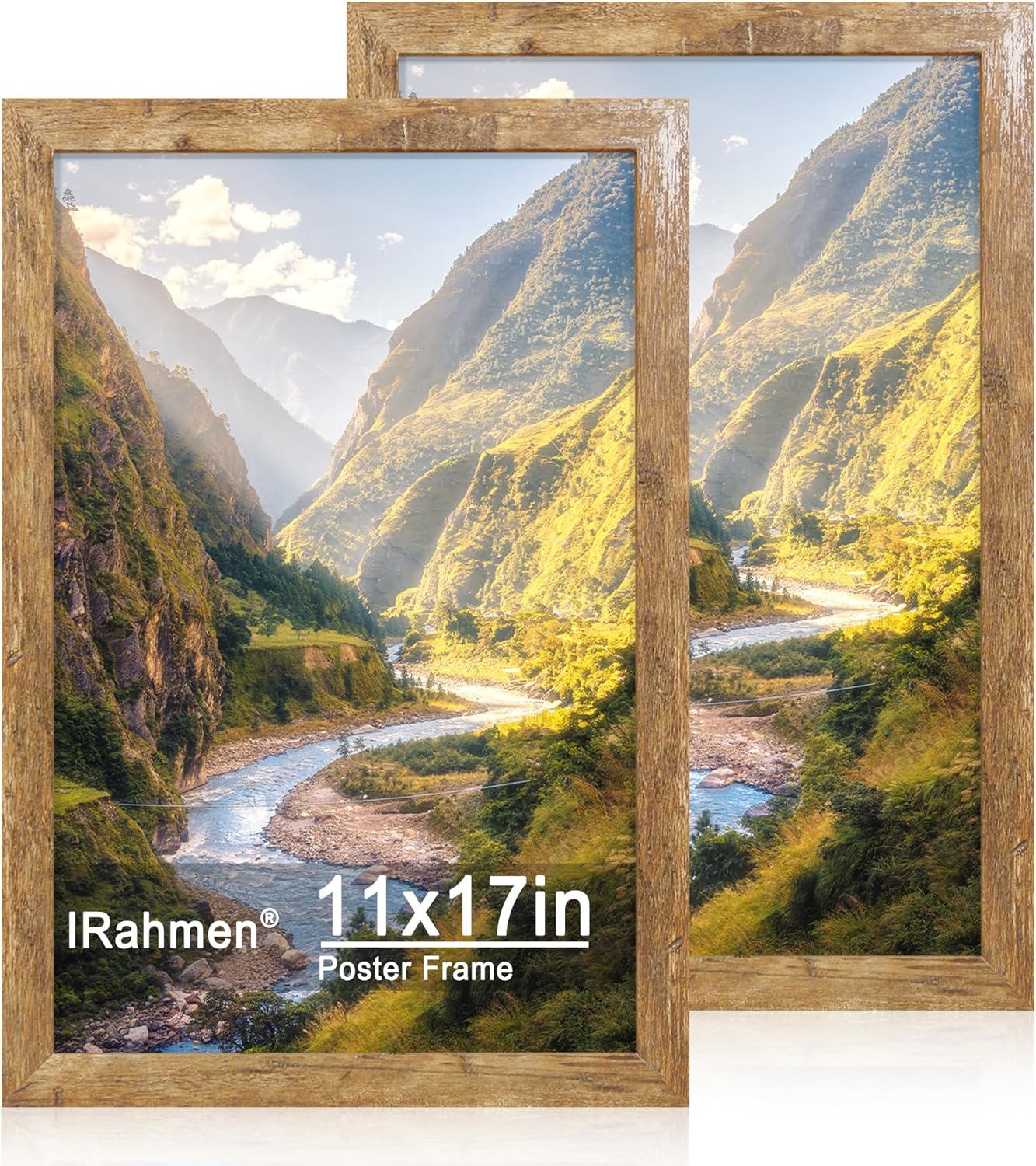 iRahmen 11x17 Picture Frame Set of 2 with Plexiglass, Rustic Brown Wood Poster Frame 11 x 17 for Photo Wall Gallery Mounting Horizontal and Vertical