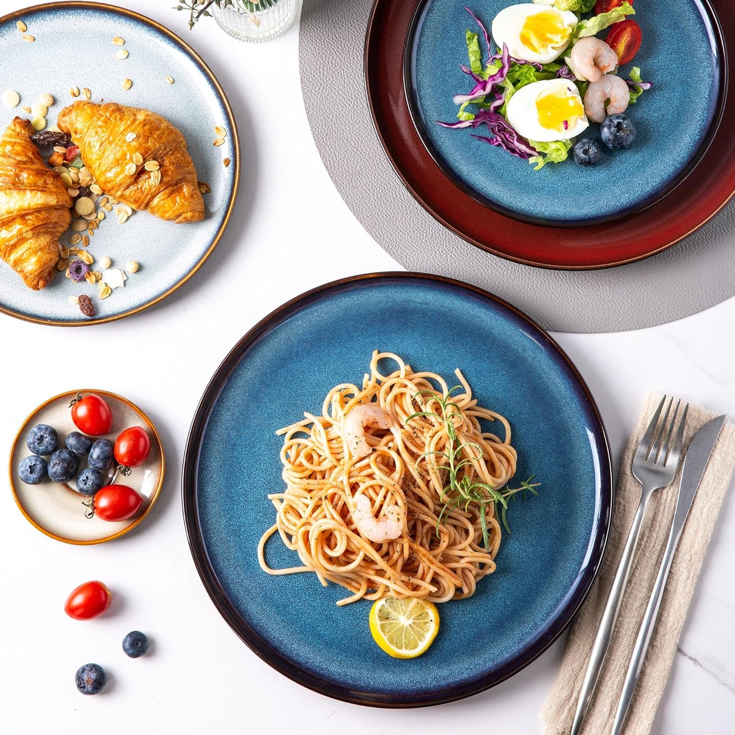 LERATIO Ceramic Plates Set of 6, 10.5 Inch Reactive Glaze Light Weight Porcelain Salad Plates,Modern Shape Dinnerware Dishes Set for Microwave& Dishwasher &Oven Safe,Scratch Resistant-Colorful